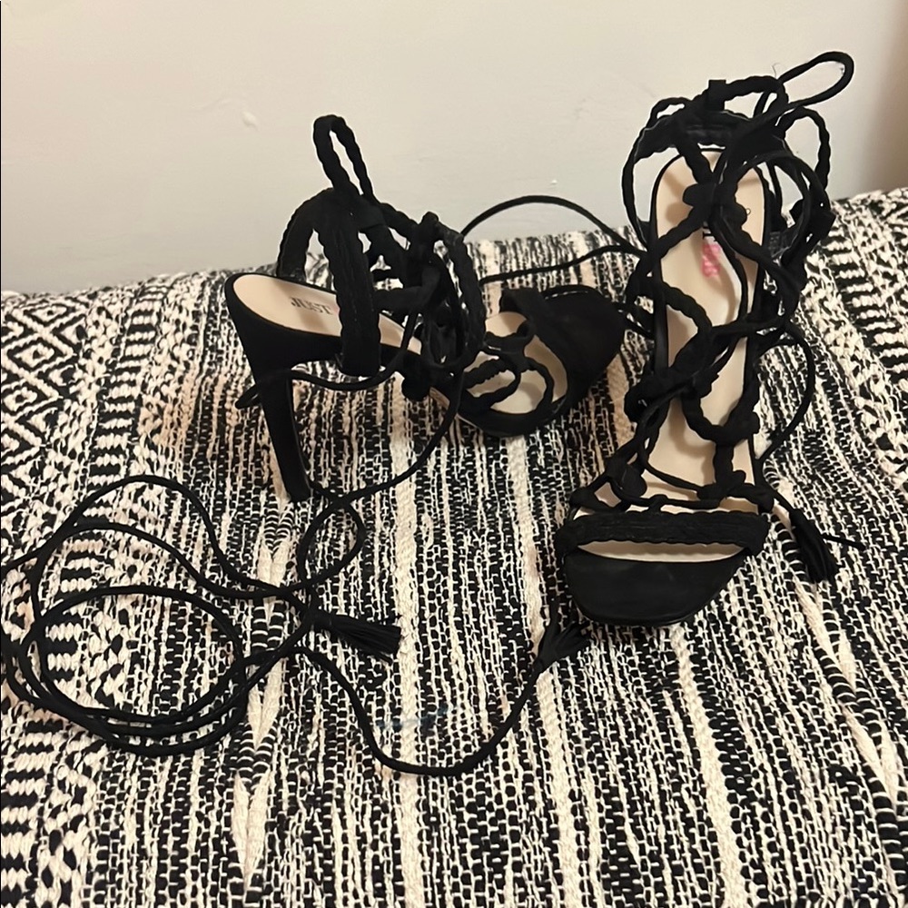 JustFab Black Lace-Up Stiletto Heels